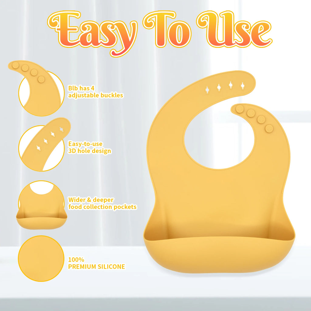 Food Grade Bpa Free Silicone Tableware Set Kids Dinnerware Set Durable Easy Clean Baby Bib Plate Bowl Spoon Fork Set
