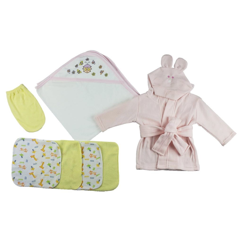 Juego de bata infantil de 7 piezas, toalla con capucha y paños con manoplas para la hora del baño del bebé