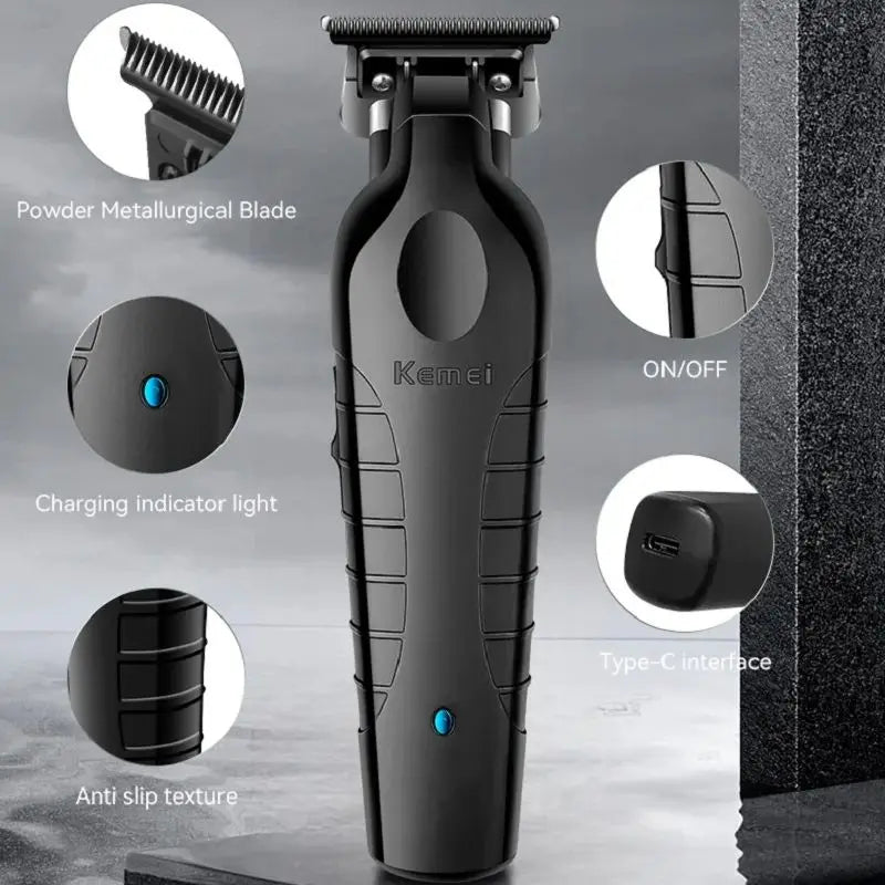 Cortadora de pelo inalámbrica para hombre Kemei, recortadora recargable con huecos cero USB, cortapelos eléctricas, accesorios de hoja original, KM-2299
