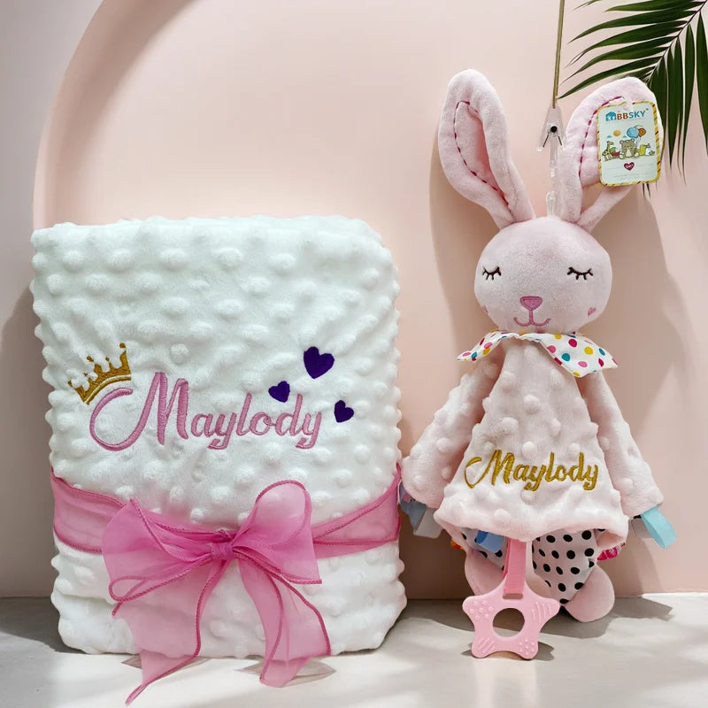 Juego de mantas de bebé personalizado - Doudou Swaddle Stroller & Cuna Funda para dormir. Regalo de ducha para recién nacido decoración personalizada
