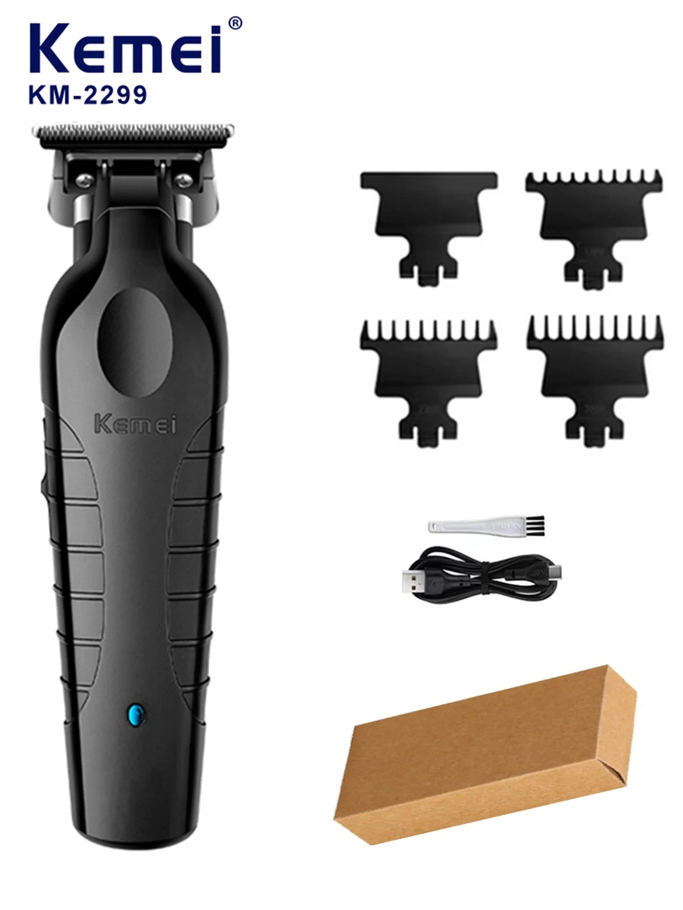 Cortadora de pelo inalámbrica para hombre Kemei, recortadora recargable con huecos cero USB, cortapelos eléctricas, accesorios de hoja original, KM-2299