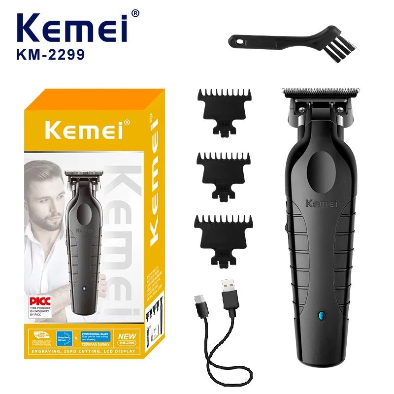 Cortadora de pelo inalámbrica para hombre Kemei, recortadora recargable con huecos cero USB, cortapelos eléctricas, accesorios de hoja original, KM-2299